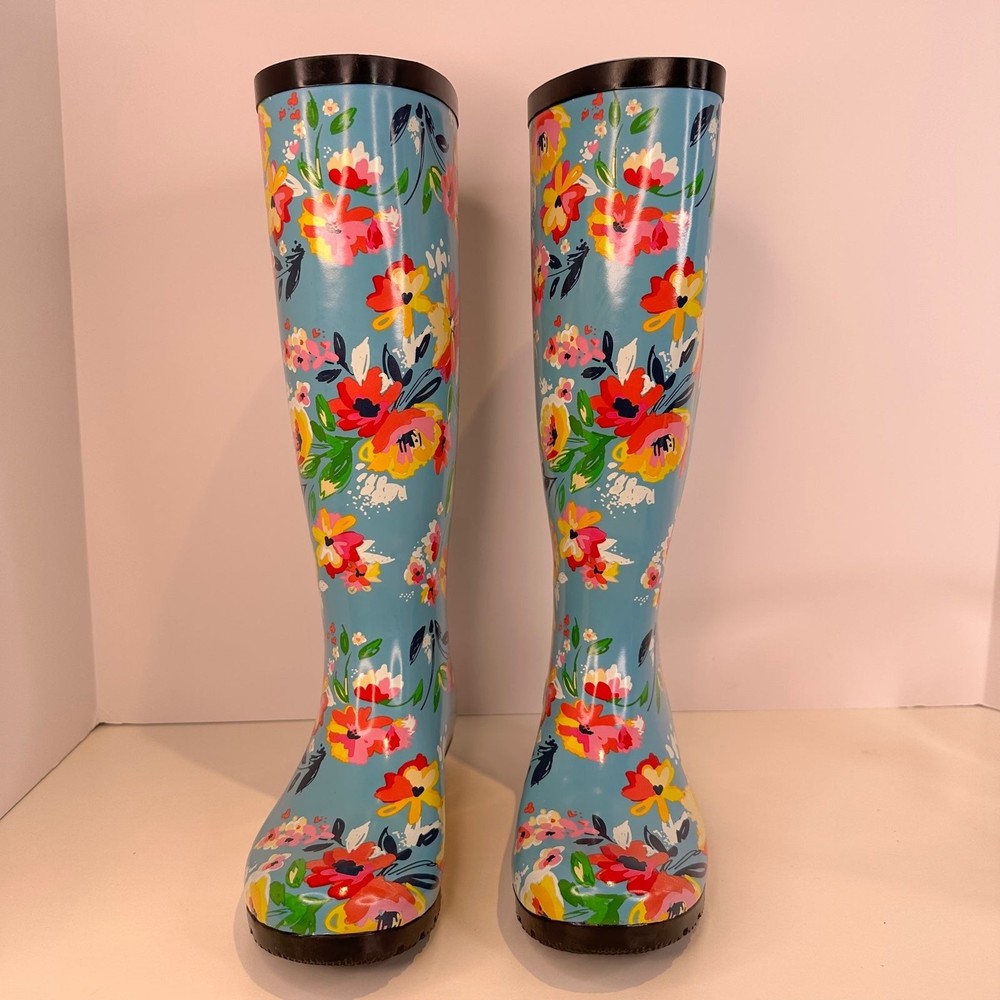 Roma Boots Emma Floral Sadie Robertson Tall Flower Rainboots Wellies Women's 5 - Picture 2 of 11